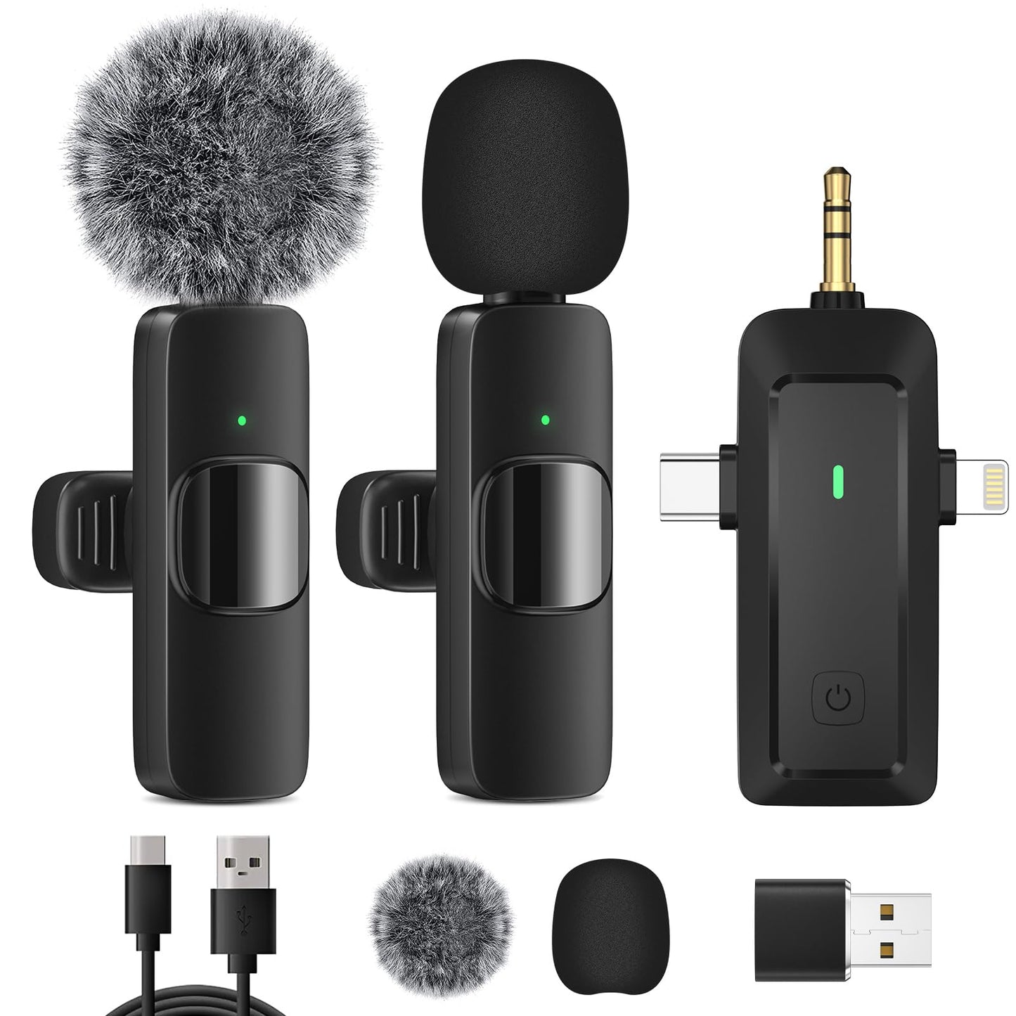 HMKCH Kabelloses Lavalier Mikrofon für iPhone/Android Telefon/Kamera/Computer/Laptop, Professionelles Dual Ansteckmikrofon mit USB-C/3,5 mm/USB-Stecker für Videoaufzeichnung, Vlog, YouTube, TikTok