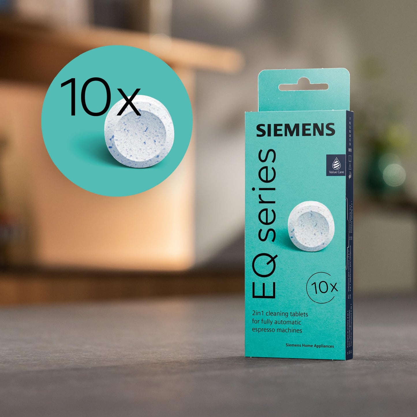 Siemens Reinigungstabletten TZ80001A, 10 Stück, Kaffeeöl-Rückstände ideal entfernen, optimiert für das Reinigungsprogramm von Kaffeevollautomaten der Reihen EQ, surpresso und Einbauvollautomaten