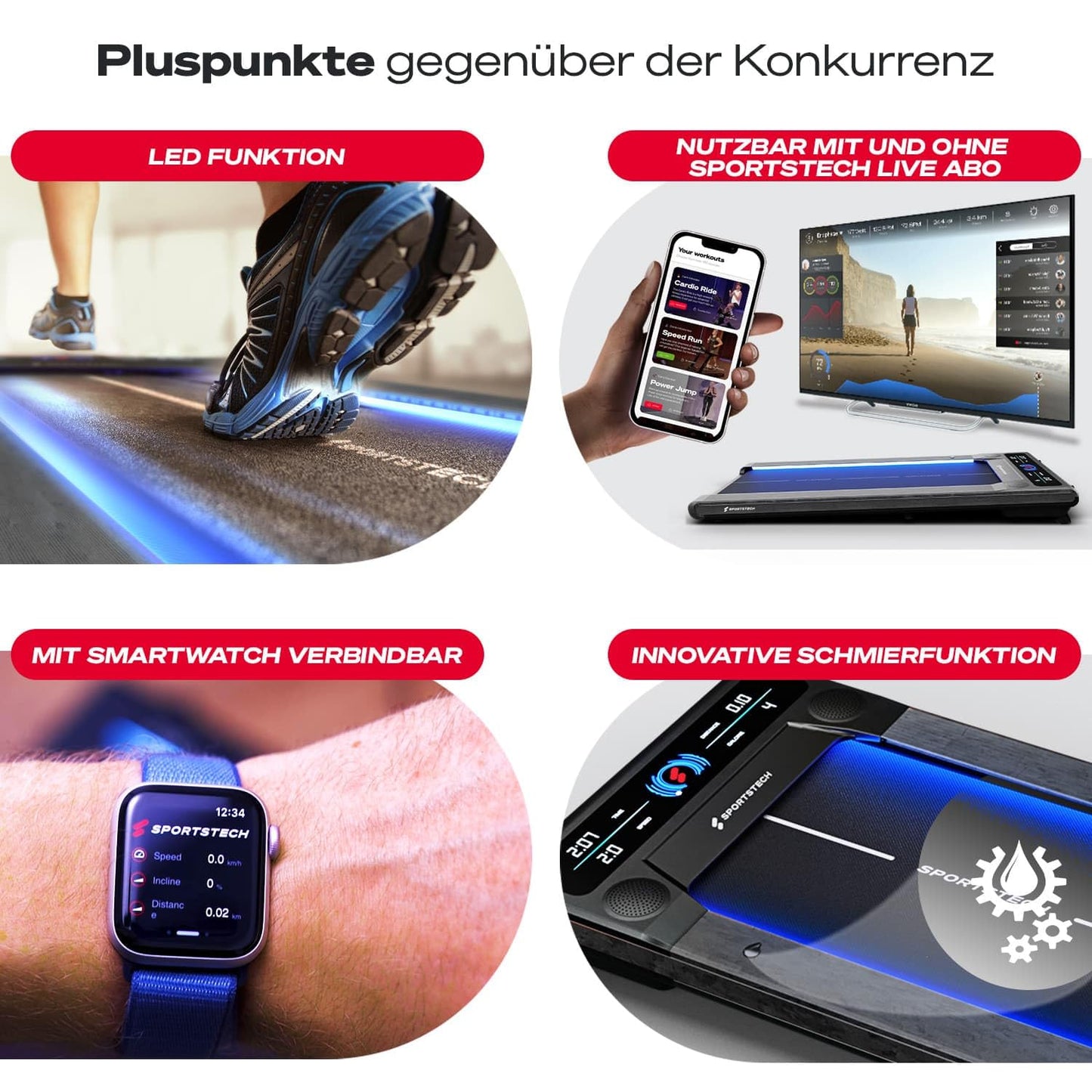 sWalk Walking Pad Laufband mit LED - Deutsche Qualitätsmarke - 1-6 km/h Geschwindigkeit mit interaktivem LCD-Display & App kompatibel - Flexibles Under Desk Schreibtisch Treadmill für Zuhause & Büro