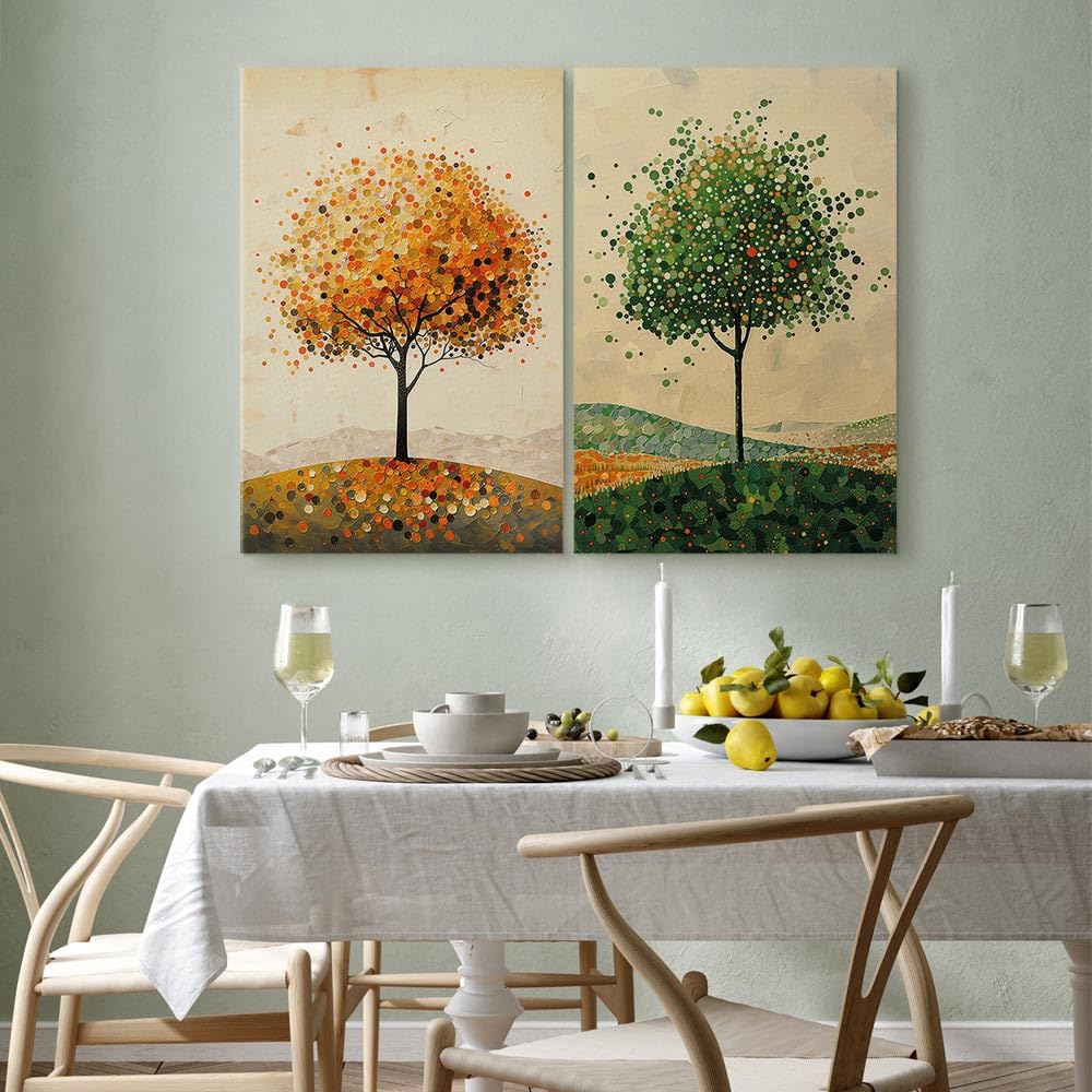 murando - Wandbilder XXL Set Herbst und Sommer Landschaft 120x90cm 2 Teilig je 60x90cm Collage 2er Leinwandbild Groß Wanddeko Wohnzimmer Wanddekoration - Wandkunst Farbenfrohes Baum c-H-10084-b-a