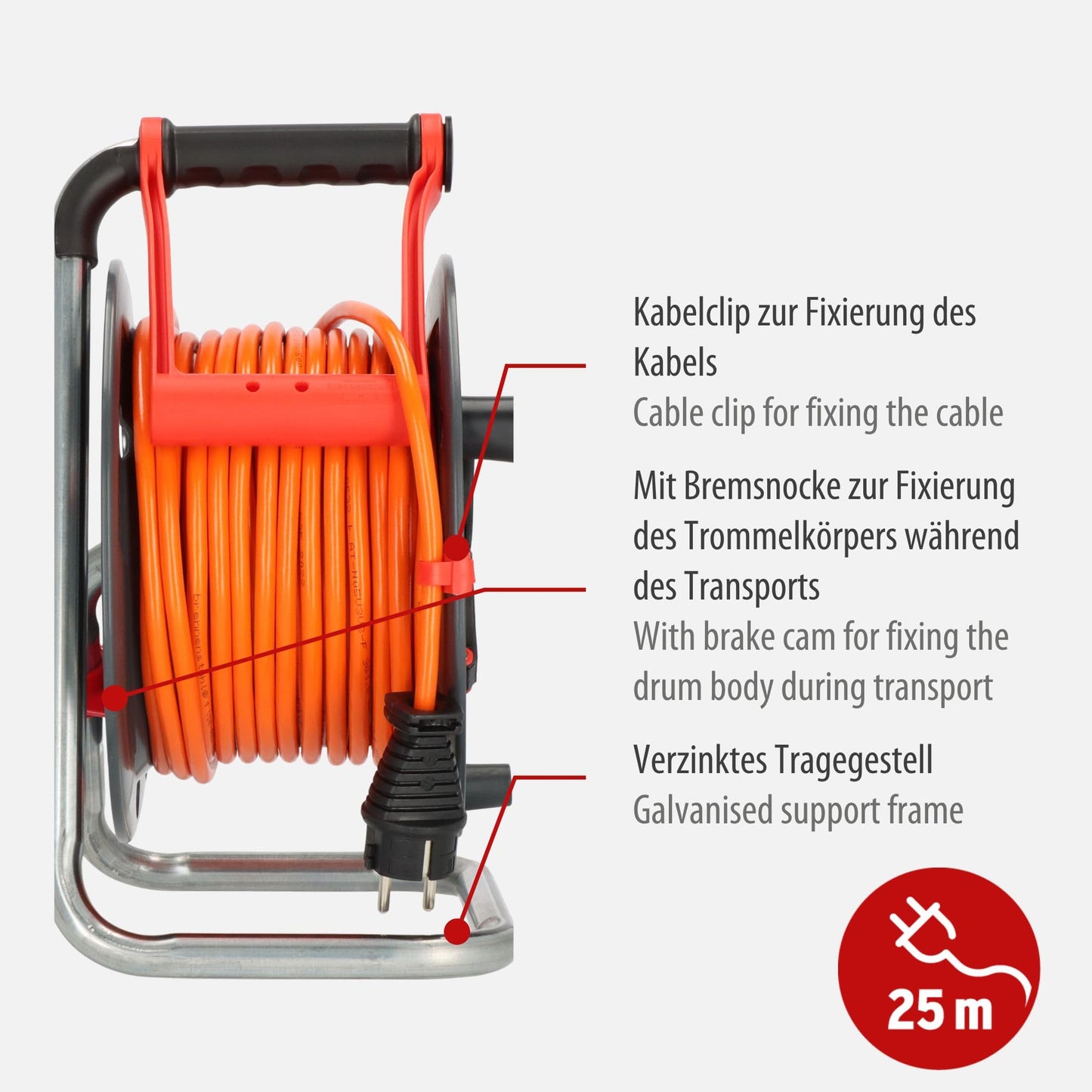 Brennenstuhl Garant V2 IP44 Kabeltrommel 25m outdoor (Made in Germany, 3 Schutzkontakt-Steckdosen, Überhitzungsschutz, kurzfristiger Einsatz im Außenbereich)