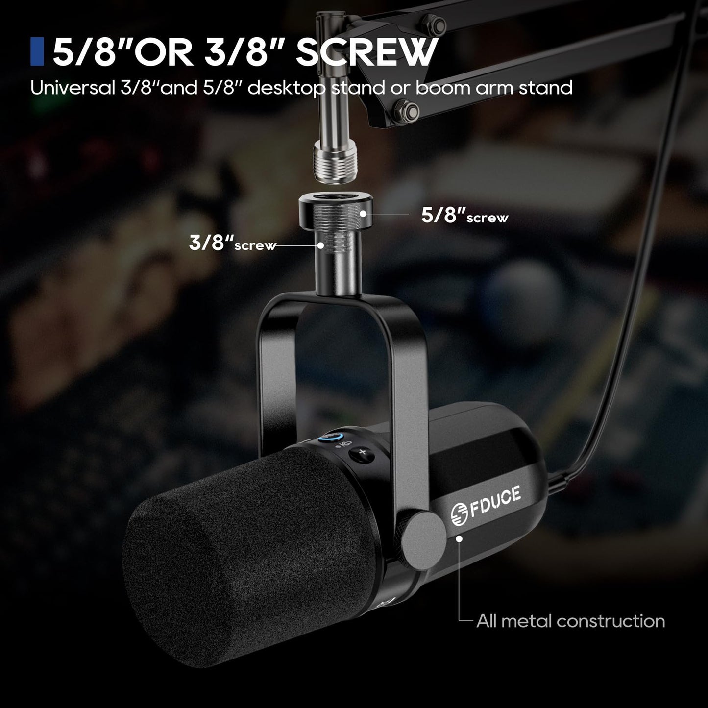 FDUCE SL40+ dynamisches Podcast-Mikrofon, USB/XLR-Mikrofon-Set für Gaming und Streaming, dynamisches Mikrofon mit Galgenarmst?nder, integrierter Kopfh?rerausgang, Stummschalttaste, Gain-Taste