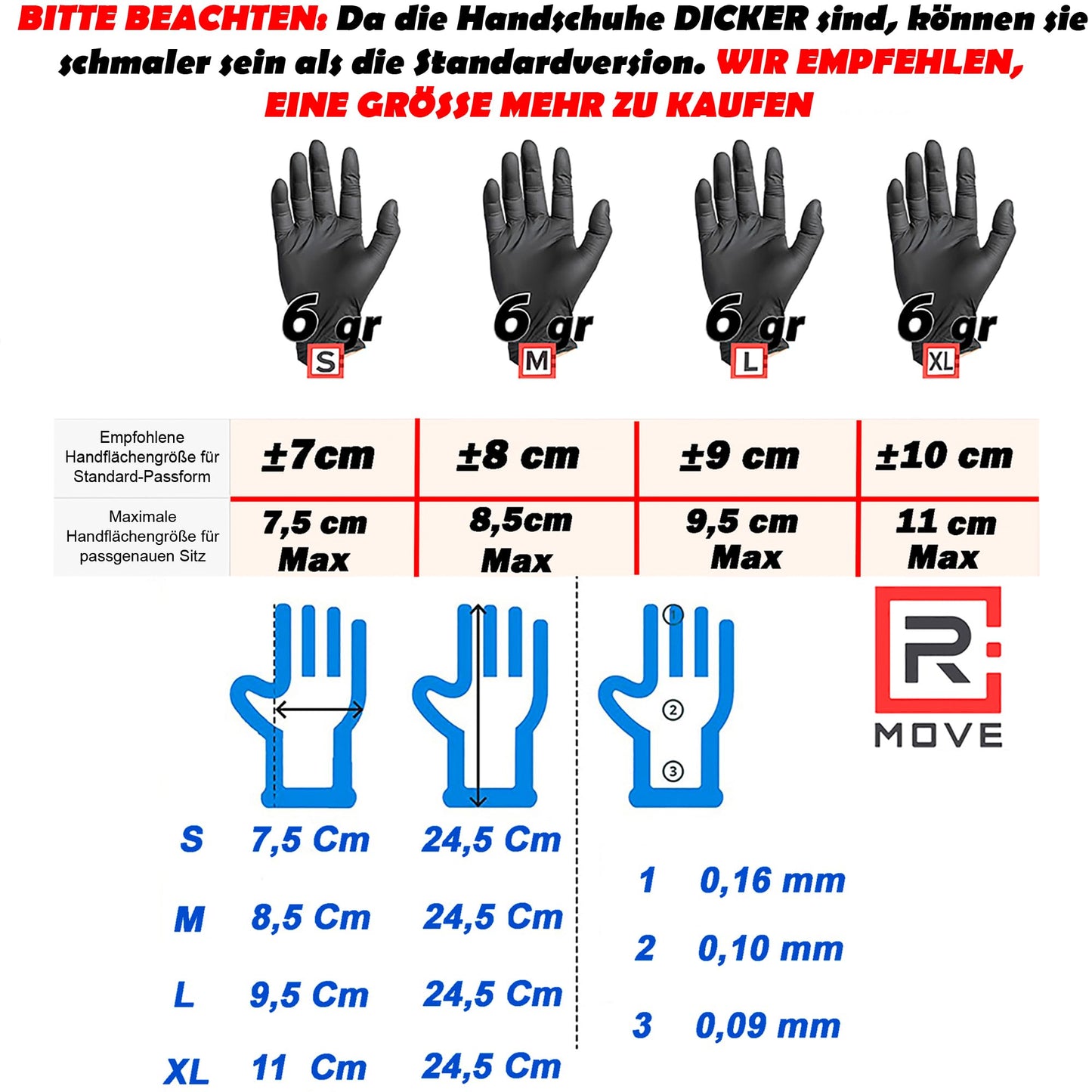 R MOVE 100 Einweghandschuhe Schwarz L, Nitrilhandschuhe EXTRA BESTÄNDIG Einmalhandschuhe +60% Dicke 6gr puderfrei und latexfrei gummihandschuhe für Mechaniker Tätowierer Kosmetiker handschuhe einweg