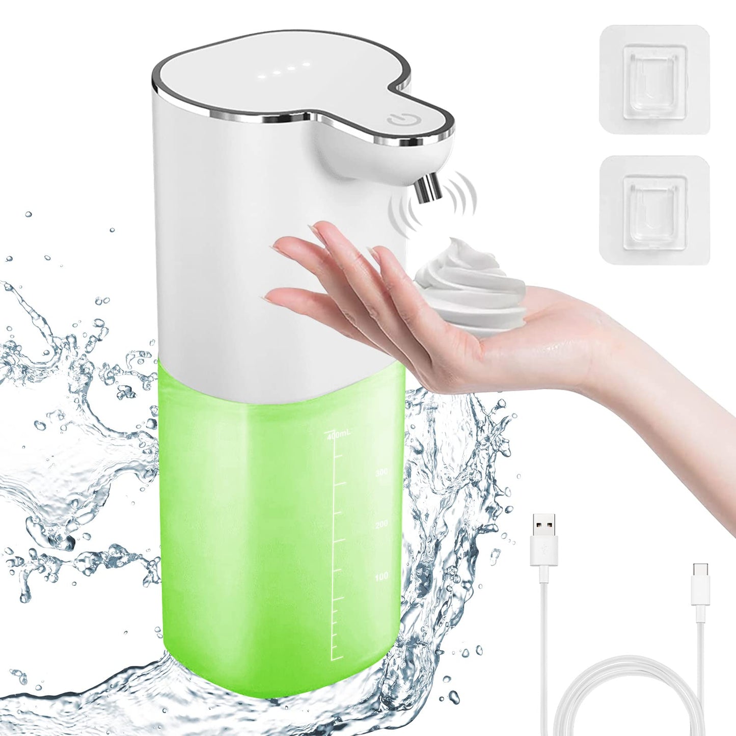 Cuteefun Automatisch Seifenspender, USB Aufladbar, 4 Stufen Kontrolle Schaumseifenspender, 400ml Elektrischer Seifenspender, Seifenspender Wandbefestigung Ohne Bohren für Bad, Küche