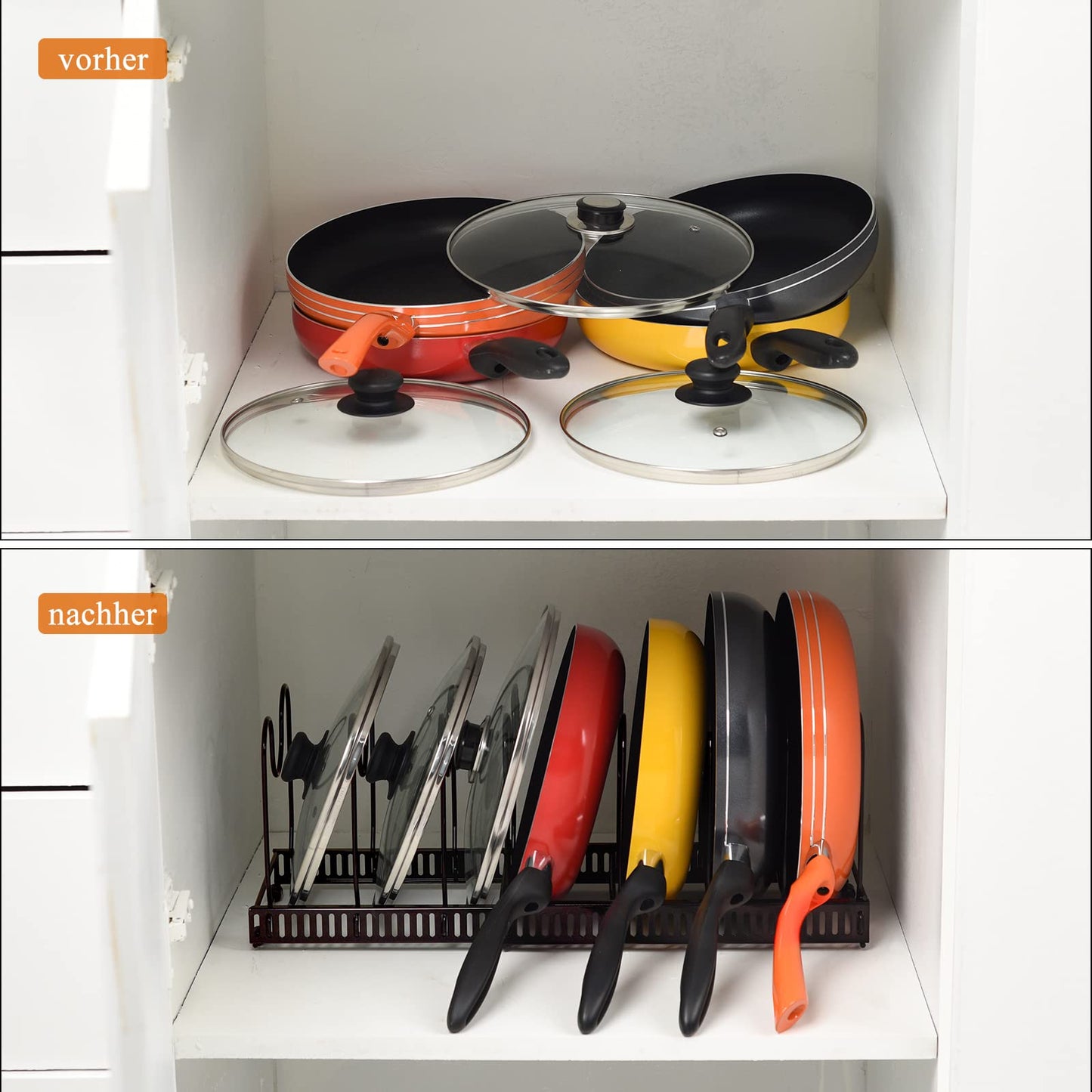 Toplife Verstellbarer Topfhalter, Aufbewahrung, Deckel, Topf mit 10 Fächern, Halterung aus Metall, Aufbewahrung für Küche, für Deckel, Pfannen, Organizer für Töpfe – Braun