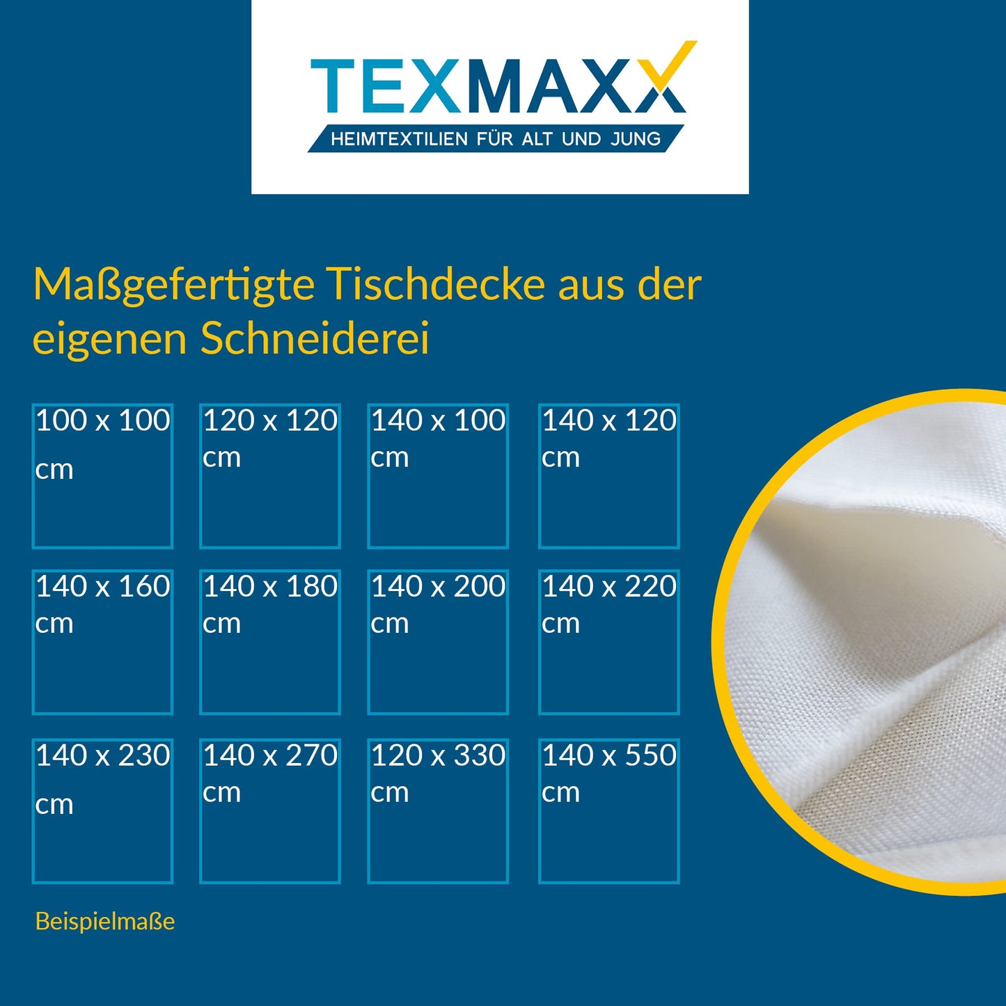 TEXMAXX® Tischdecke abwaschbar eckig - 140 x 250 cm in Weiss/Maßgefertigte Tischdecke Leinenoptik/Tischdecke wasserabweisend mit Lotuseffekt/Gartentischdecke mit Fleckschutz