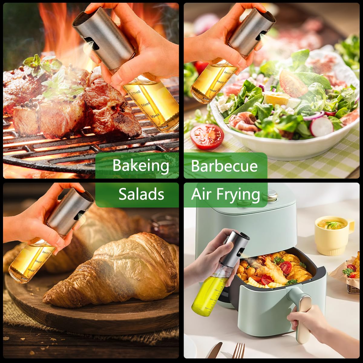 BETA NOBLE〖Verstärkte〗Ölsprüher zum Kochen, Öl Sprühflasche, Ölspray zum Kochen, Olivenölsprüher für Salat, Grillen, Backen in der Küche (2er-Pack)