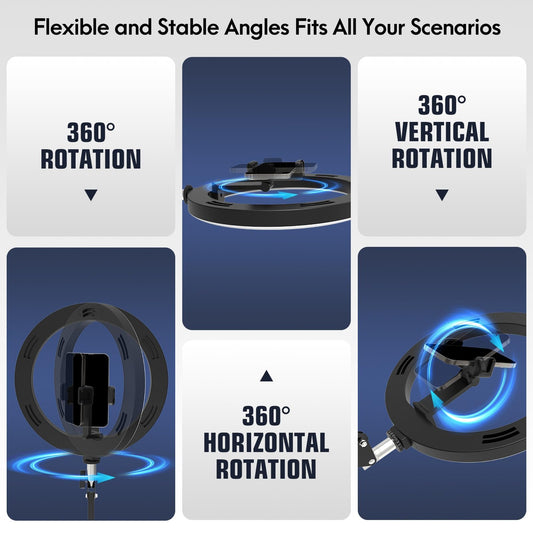 LUXSURE Ringlicht mit Stativ, Overhead Stativ Handy mit Ringlicht, Handy Stativ mit Ringlicht 10", Handy Stativ Tisch mit Ring Light Ringleuchte für Inhaltserstellung, Live-Stream, Videoaufzeichnung
