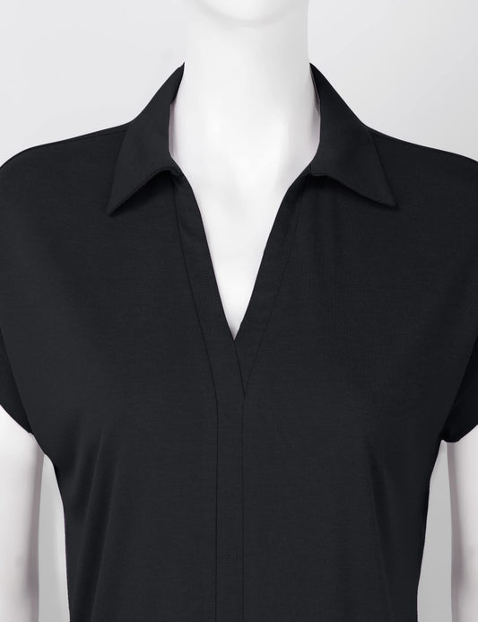 Damen Bluse, Gaharu Damenblusen Kurzarm Elegant Bügelfrei Baumwolle Büro Bluse mit Kragen Schwarz Oberteil Frauen Berufsbekleidung Damen Einfarbig Sommer Shirt Lässig Legere Bluse Formelle Kleidung