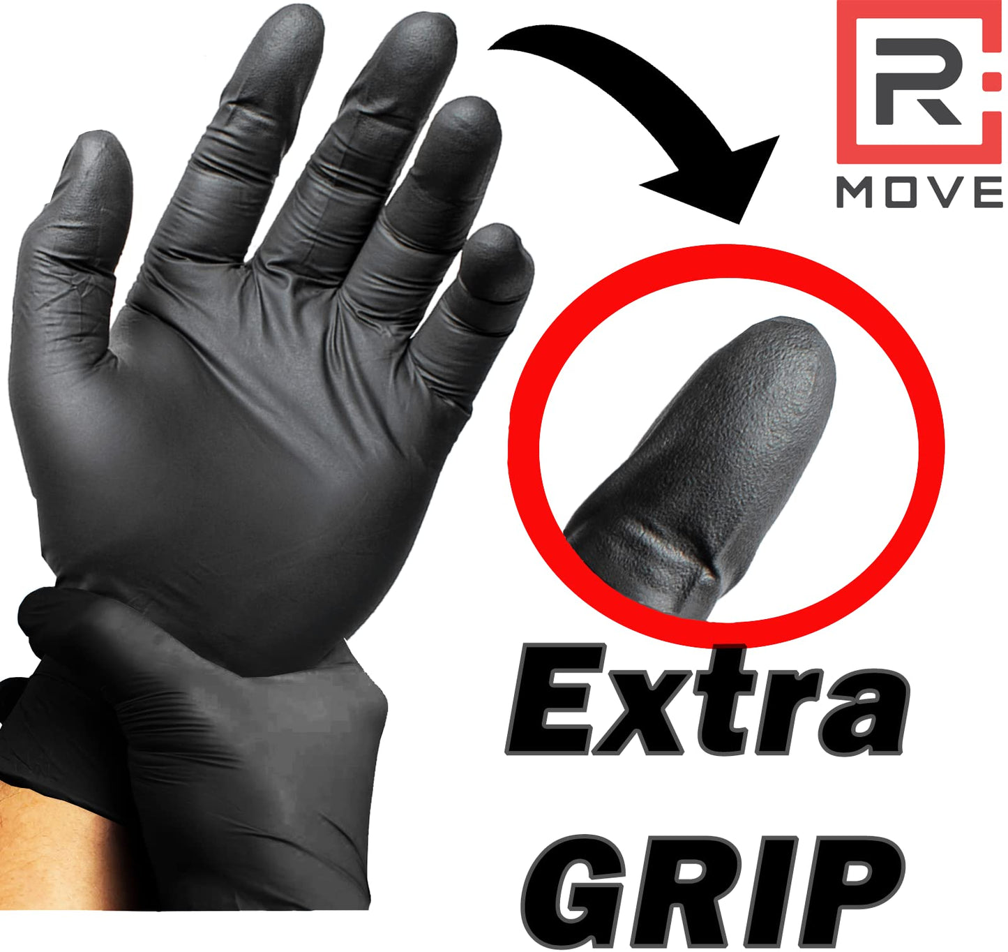 R MOVE 100 Einweghandschuhe Schwarz L, Nitrilhandschuhe EXTRA BESTÄNDIG Einmalhandschuhe +60% Dicke 6gr puderfrei und latexfrei gummihandschuhe für Mechaniker Tätowierer Kosmetiker handschuhe einweg
