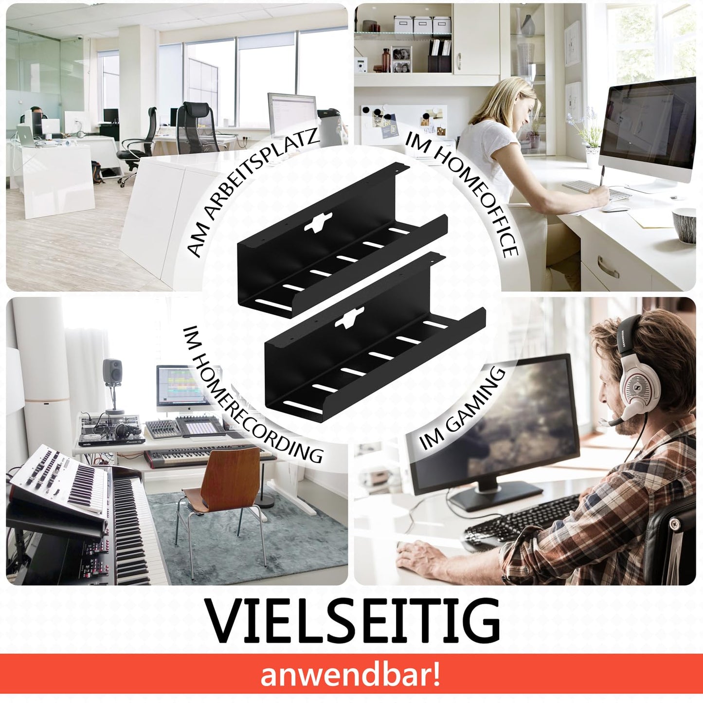 iVengo® XL Kabelkanal Schreibtisch TÜV-geprüft [2x50cm] für ideales Kabelmanagement Schreibtisch - geräumige Kabelführung Schreibtisch [2er Set] - robuste & smarte Kabelwanne Schreibtisch - Schwarz