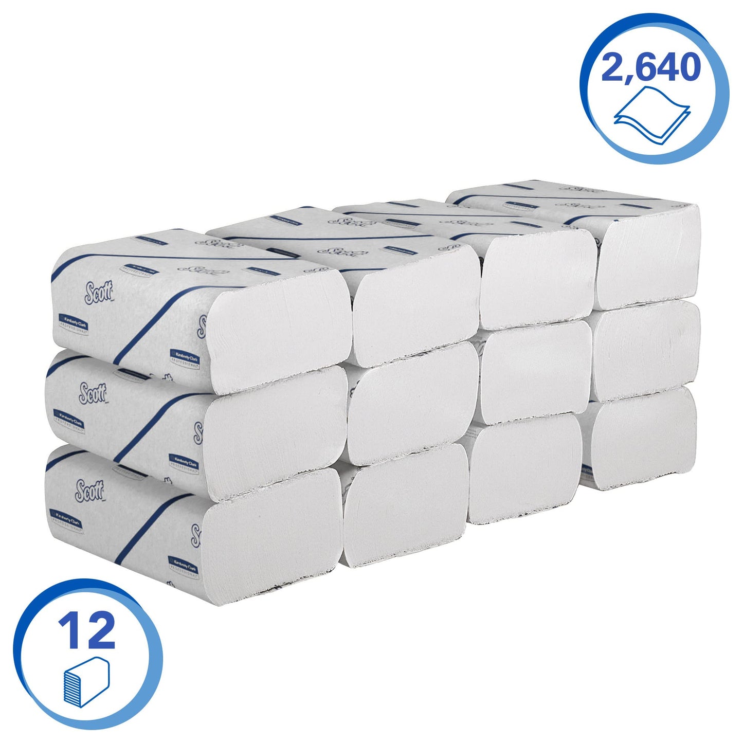 Scott Essential Papierhandtücher 6636 – Handtuchpapier mit Narrowfold, weiße Papierhandtücher, 12 Clips x 220 (insges. 2.640)