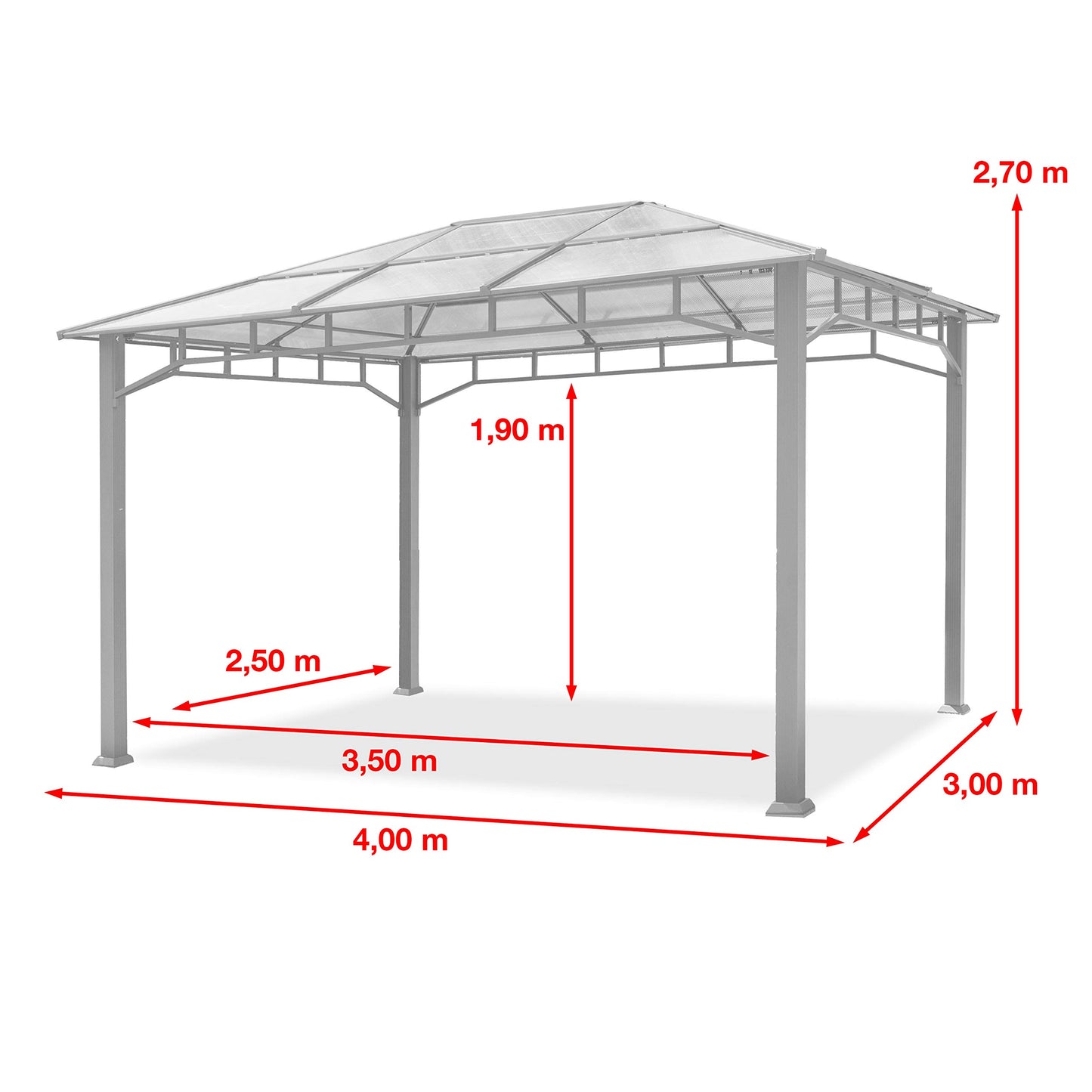 TOOLPORT Gartenpavillon 3x4 m wasserdicht ALU Deluxe Polycarbonat Dach ca. 8mm Pavillon 4 Seitenteile Partyzelt grau 9x9cm Profil