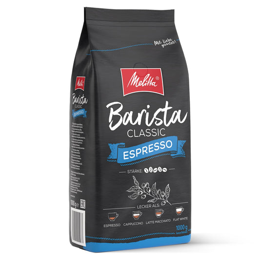 Melitta Barista Classic Espresso, Ganze Kaffee-Bohnen 1kg, ungemahlen, Kaffeebohnen für Kaffee-Vollautomat, kräftige Röstung, Stärke 5