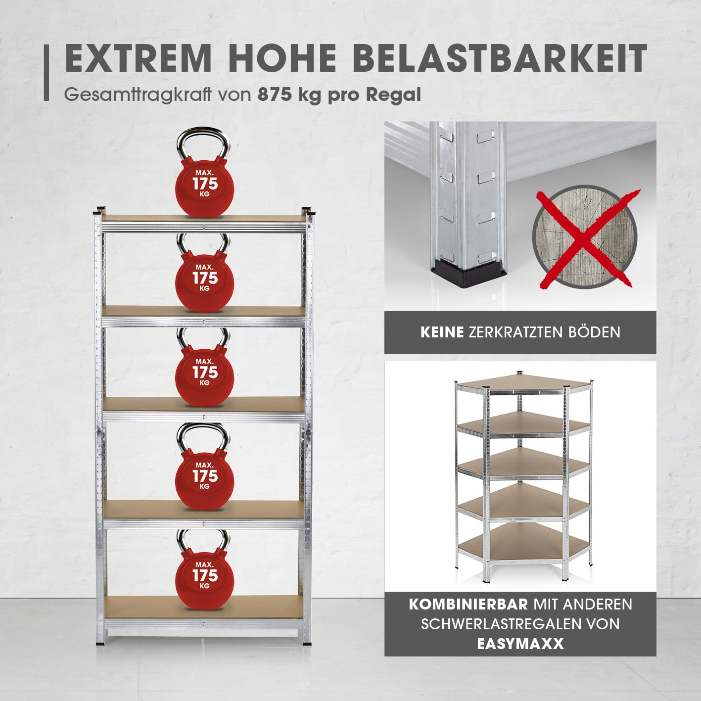 EASYmaxx Schwerlastregal 2er-Set 180x90x40 cm | 1750 kg Traglast, 175 kg pro Ebene | Regal und Werkbank | Kellerregal, Lagerregal mit 10 verstellbaren Ablagen | Keller, Garage, Hobbyraum, Werkstatt