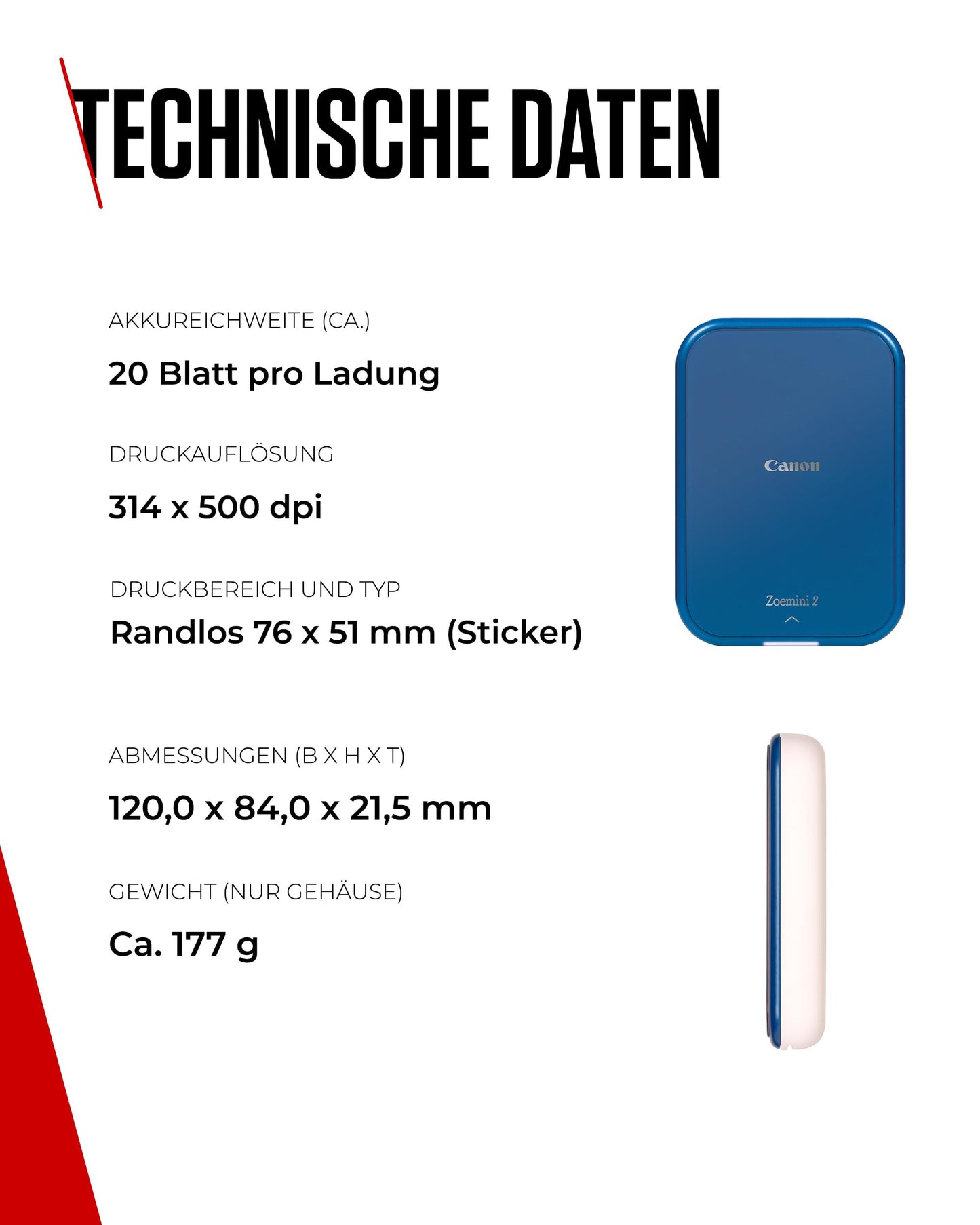 Canon Zoemini 2 Mini Fotodrucker mobil tragbar unterwegs Hosentasche Printing KIT (Fotodruck 5x7,6 cm, Smartphone + Tablet, eingebauter Akku) Marineblau [+ 20er Zink Druck-Set + 10er Circle Sticker]