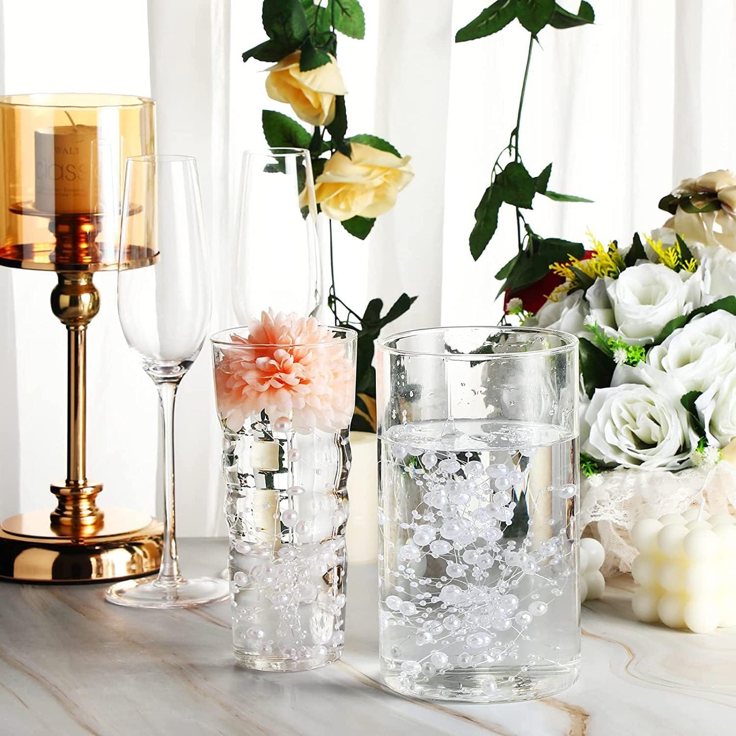 GEFIRE 18 Deko, Schwimmende Kerzen, Perlenschnur, Goldene Hochzeit Deko, Haarschmuck Hochzeit, Schwimmkerze, Kerze Silber, Geeignet Für Vasenfüller, Hochzeiten, Tischdekorationen (Weiss)