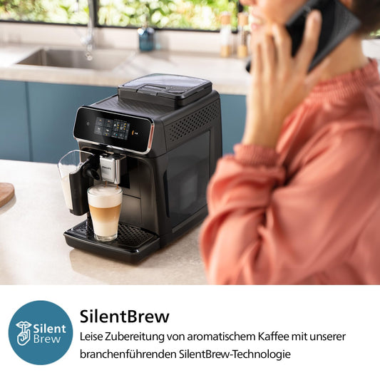 Philips 2300 Series Kaffeevollautomat - 4 Getränke, Modernes Farb-Touchscreen-Display, LatteGo-Milchsystem, SilentBrew, 100% Keramikmahlwerk, AquaClean Filter. Mattschwarz (EP2330/10)