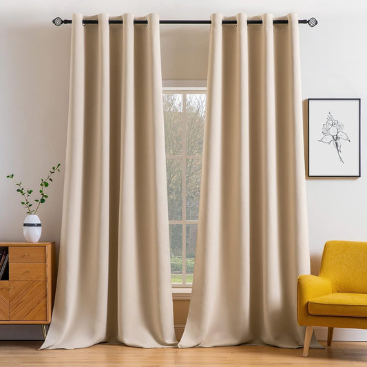 MIULEE Vorhänge Beige Blickdicht mit Ösen 225 CM Lang, Schöner Weicher Verdunklungsvorhänge zum Verdunkeln von Räumen, 2er Set Abdunkelnde Vorhänge Wohnzimmer Blickdichte Ösenvorhang Jeder H225 X B140