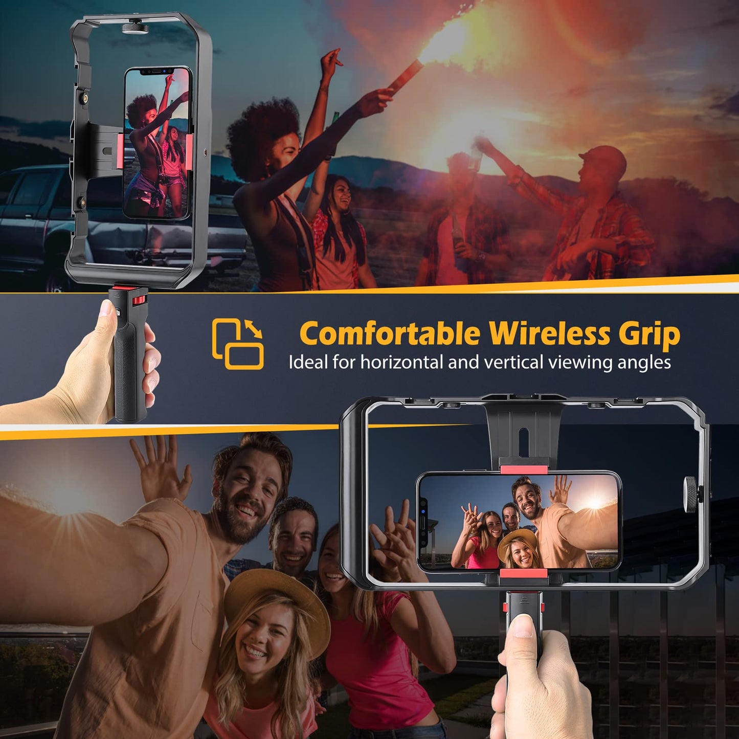 Zeadio Kabellos Smartphone Video Rig, Handgriff Griffstabilisator mit Fernbedienung für Video Maker Filmmaker Videographer, passend für alle iPhone- und Android-Smartphones