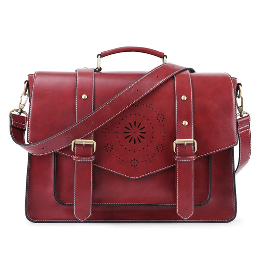 ECOSUSI Aktentasche Damen Laptoptasche 15,6 Zoll Schultertaschen Leder Umhängetasche Vintage groß business taschen Handtasche Arbeitstasche lehrertasche Rot