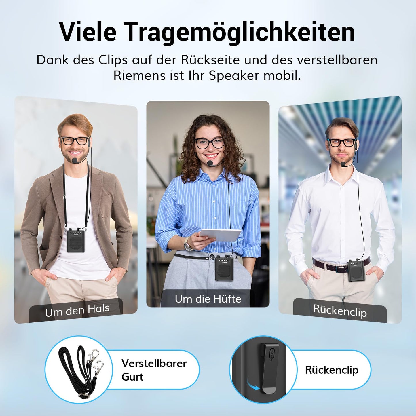 TONOR Sprachverstärker tragbar Blutooth Lautsprecher mit kabelgebundenem Mikrofon Headset, Wiederaufladbares Mini Stimmverstärker für Trainer Lehrer Reiseführer Tagungen Fitnesstrainer, K10