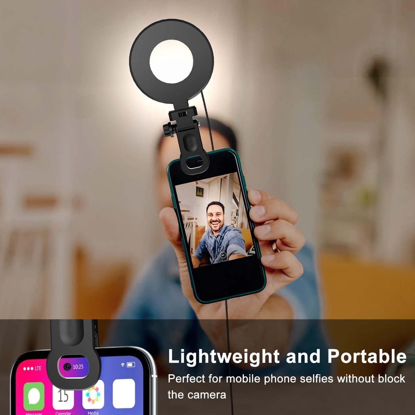 Mojimdo LED Ringlicht für Handy und Laptop, Selfie Licht mit 3 Farbtemperaturen und 5 Helligkeitsstufen, USB Videolicht für Videokonferenz, Zoom, YouTube,