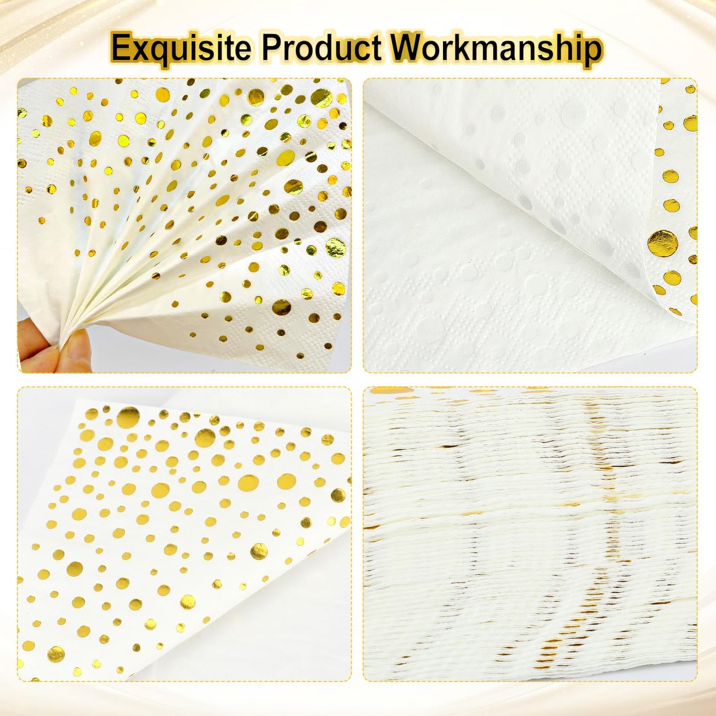 60 Stück Weiß Gold Gepunktet Party-Servietten,Servietten Gold Dots Papierservietten Golden Foiled Papierservietten Weiß mit Goldenen Cocktail-Servietten Party-Servietten Abendessen Servietten,33x33cm