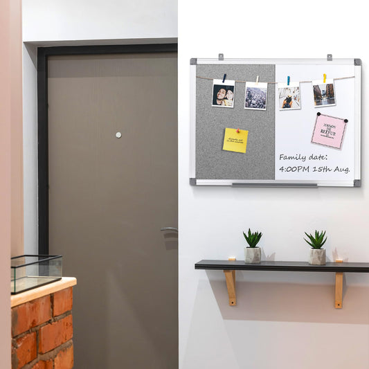 Swansea Whiteboard Magnettafel und Pinnwand Filz mit Aluminiumrahmen für Wohnung, Büro, Küche und Schule, 60X45cm