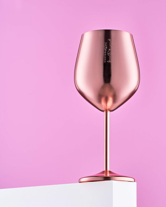 Weingläser mit Stiel aus Edelstahl - Unzerbrechliche Kelche mit 540 ml Fassungsvermögen für Poolpartys im Freien, Jubiläen - Elegantes Trinkgeschirr in Roségold für Champagner und Cocktails (2er Pack)