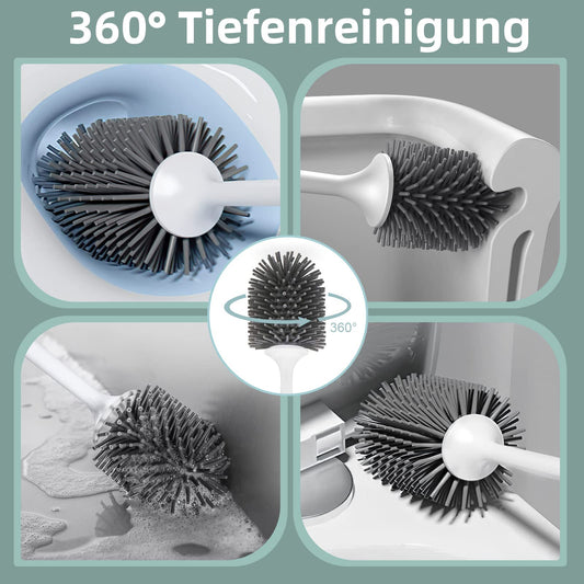 Braoses WC Bürste mit Halter Silikon Toilettenbürste Set Langer Stiel klobürste und schnell trocknendem Haltersatz für Badezimmer oder Gäste-WC Wandmontage & Stehen (Weiß & Schwarz)