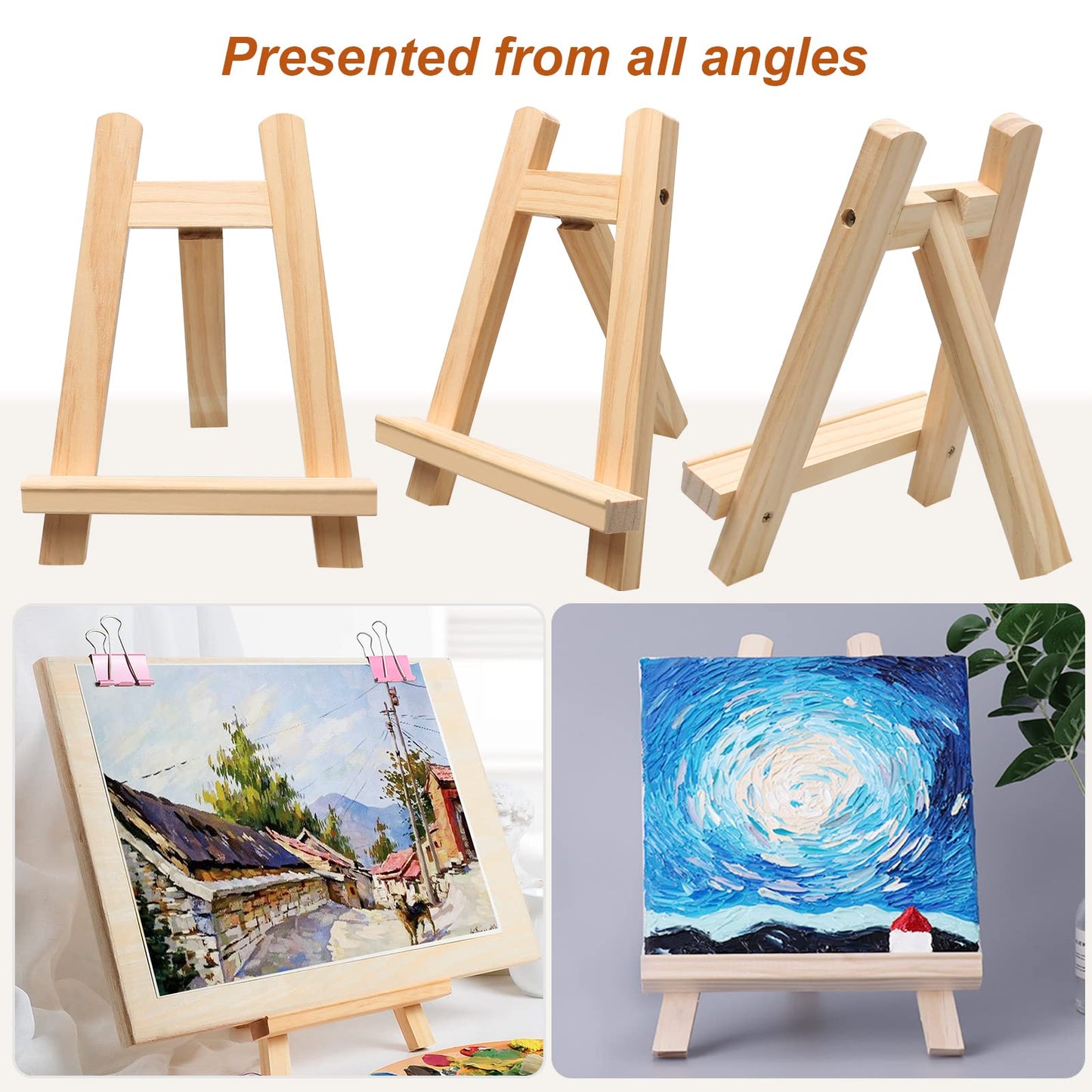 2 Stück Mini Staffeleien Holz (15 x 20 cm), Kleine Staffelei Holz für Bilder, Tischstaffelei Holz Klein für Ausstellung von Malerei, Zeichnung, Bilderrahmen