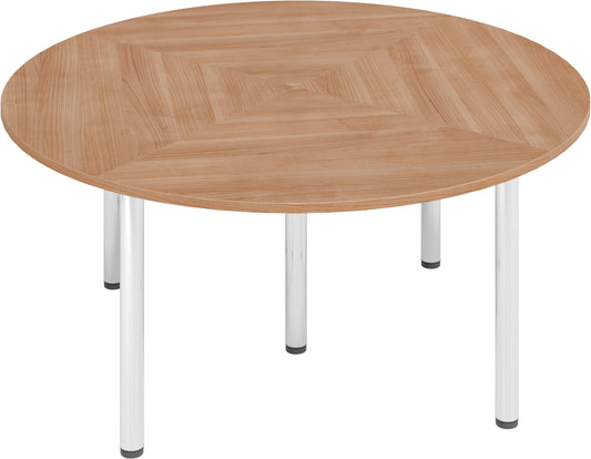bümö Konferenztisch Kreis-Form 160x160 cm großer Besprechungstisch rund in Nussbaum, Besprechungstisch mit Chromfüßen, Meetingtisch für 4 Personen, Tisch für Besprechungsraum & Meeting