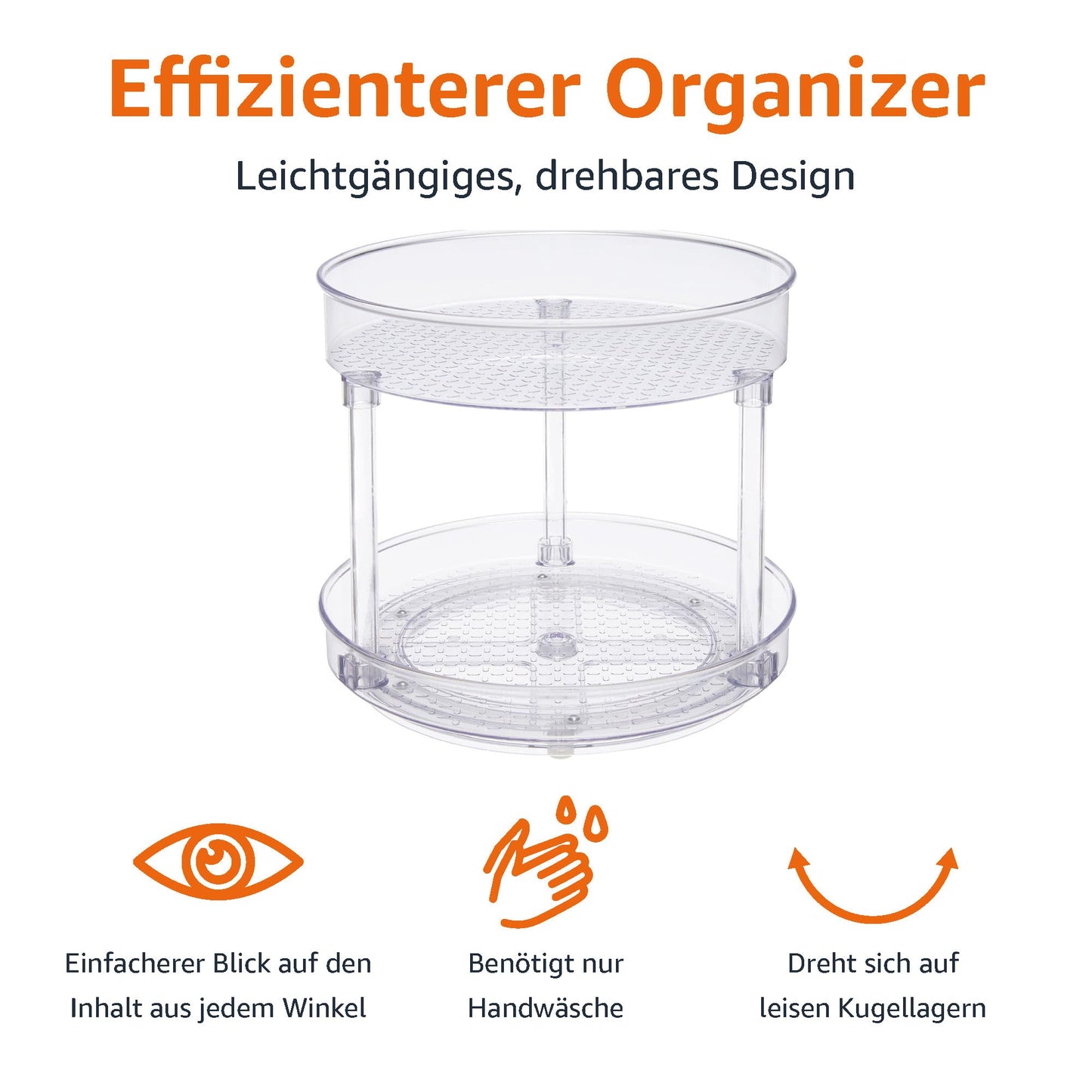 Amazon Basics Drehregal Lazy Susan, 2 Ebenen, transparent, Organizer, 22,9 cm