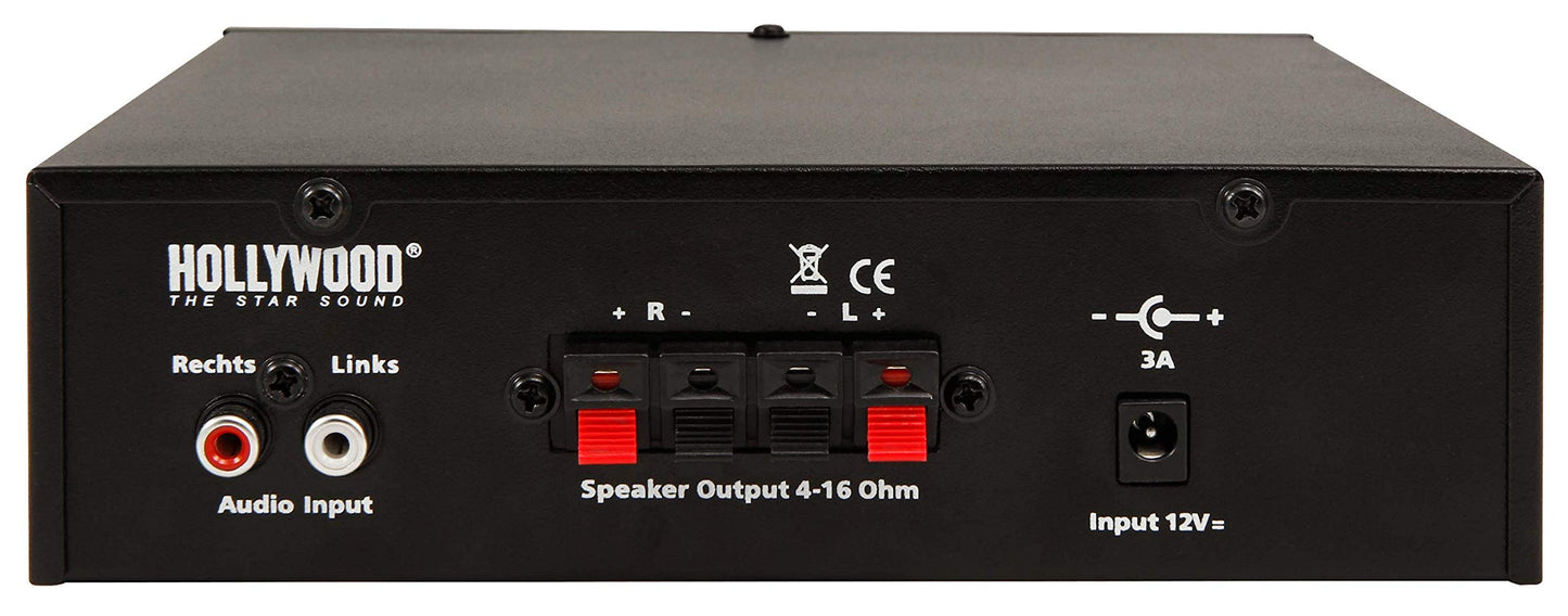 HOLLYWOOD the Starsound - HiFi-Verstärker Mini 100 | 230V oder 12V | HiFi Endstufe 100W Musikleistung | AUX IN 3,5mm | Stereo Cinch-Eingang für Anlage Party Musik