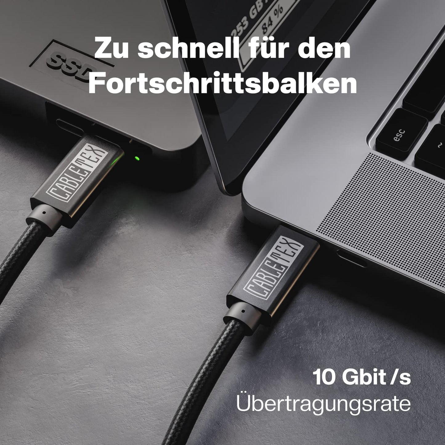 CABLETEX USB C Kabel zu Typ-C 3.2 Gen 2 100W Power Delivery für Thunderbolt 3 Monitorkabel Bildschirme/Displays, Ladekabel, 10GBit/s, 1m, Video- und Audioübertragung - Schwarz