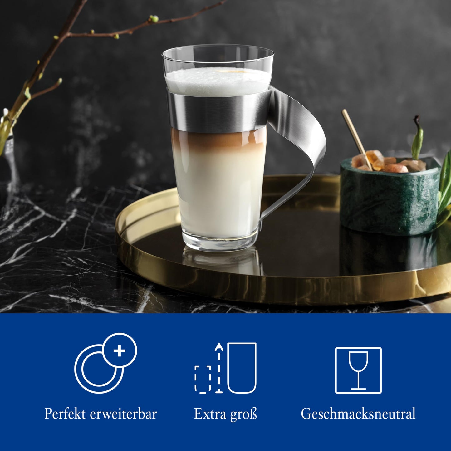 Villeroy & Boch – Newwave Ausgefallenes Latte Macchiato Glas 500 Ml, Spülmaschinenfest, Teeglas, Tasse, Becher, Heißgetränkebecher Groß Für Latte Macchiato, Cappuccino, Kaffee Und Glühwein, Edelstahl