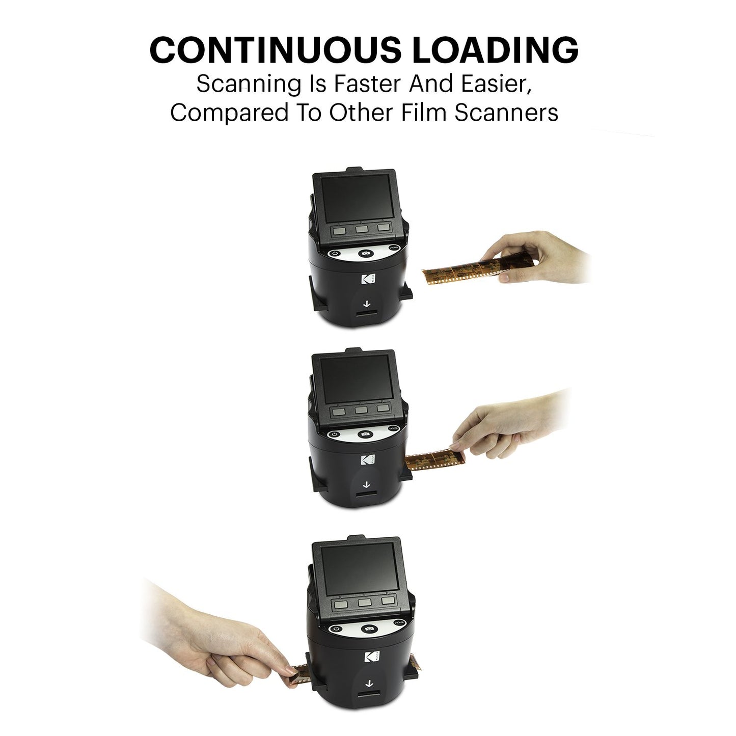 KODAK Digital Film Scanner, Konvertiert Negative und Filmdias 35mm, 126, 110, Super 8 und 8mm in JPEG inkl. großem neigbarem 3,5-Zoll-LC-Display und EasyLoad-Filme RODFS35 Schwarz