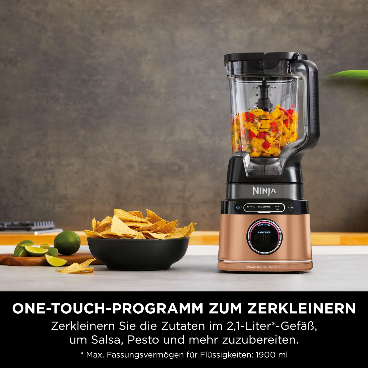 Ninja 2-in-1 Detect Power Mixer Pro & Single Serve, 1200W Mixer mit Krug, & Single Serve Behälter, Smoothies mixen, Gemüse hacken & Frozen Drinks mixen, Kupfer/Schwarz, TB301EUCP