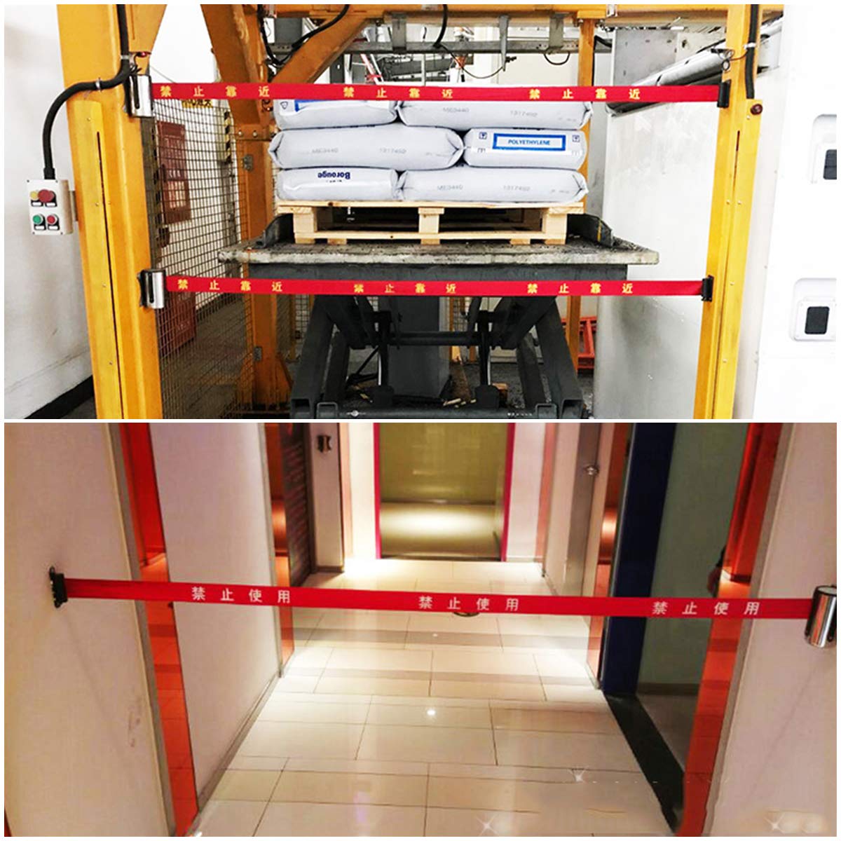 Edelstahl Absperrband,Yueser 2 x 3M Edelstahl Einzeihbar Wand Montiert Absperrung Einziehbar Absperrständer Massenkontrolle Absperband (Rot)