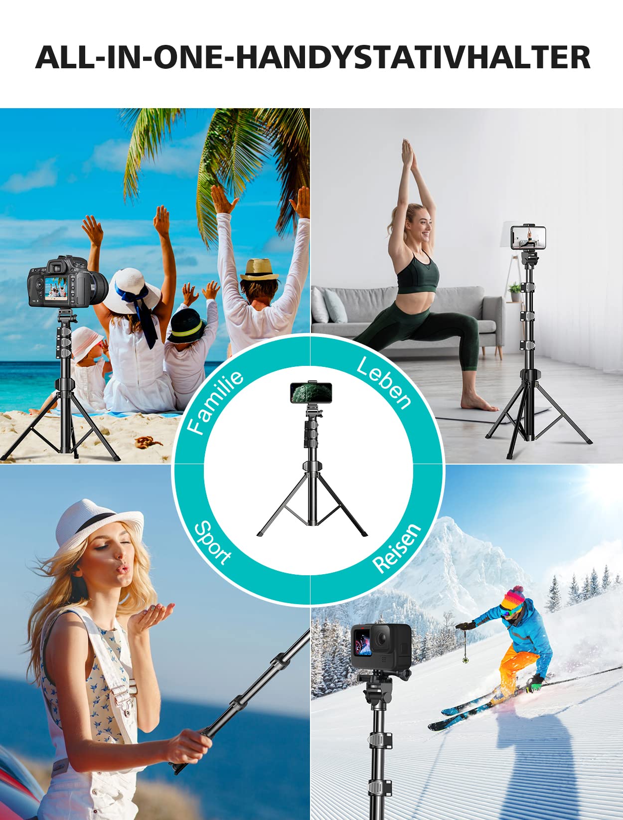 CIRYCASE 142cm Handy Stativ, Erweiterbarer All-in-One Selfie Stick Stativ mit Bluetooth Fernbedienung, Smartphone & Kamera Stative Kompatibel mit iPhone, Galaxy, Perfekt für Selfies/Videoaufnahmen