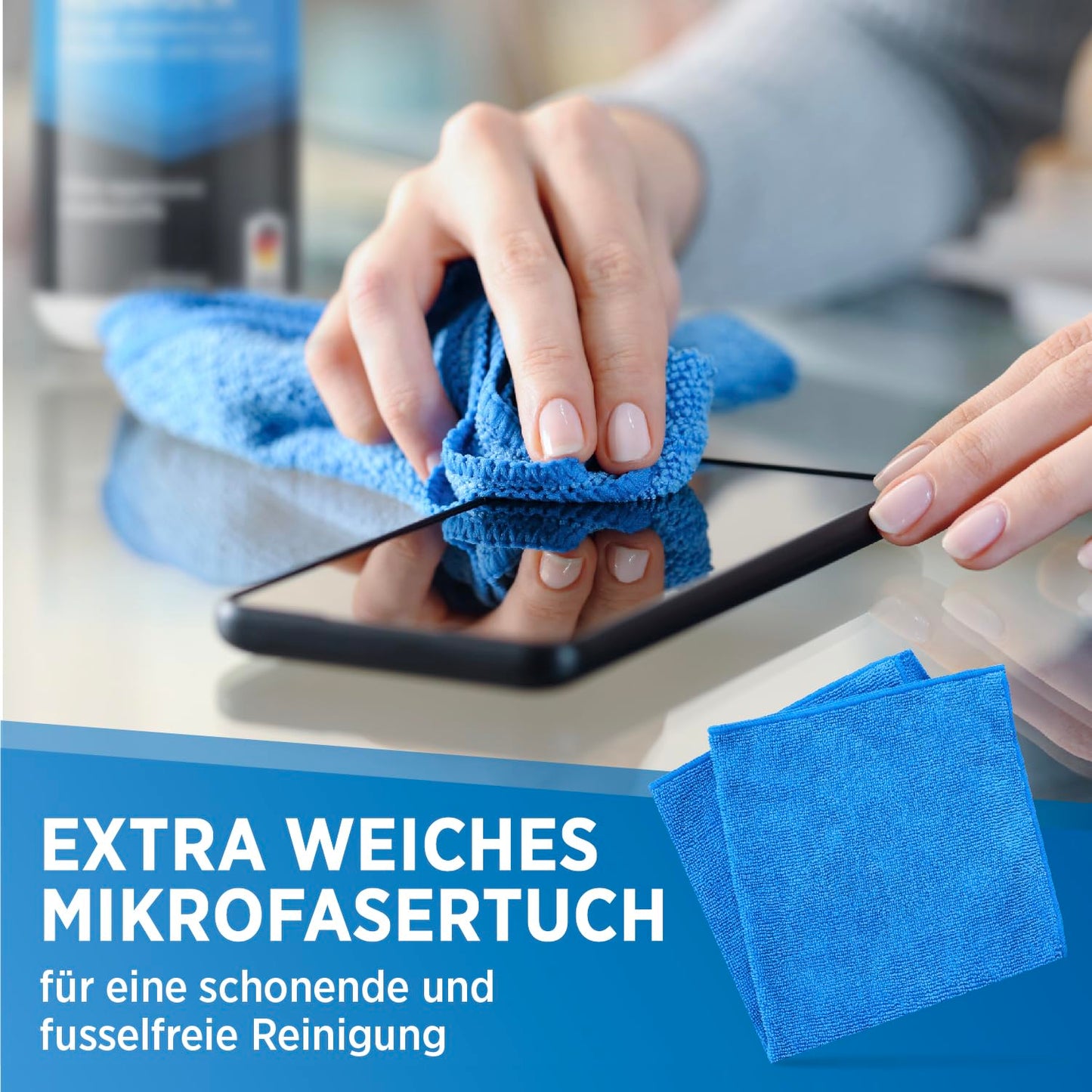 PRINOX Bildschirmreiniger Set 250ml mit Mikrofasertuch und Pinsel - Display Reiniger für Handy, Laptop und TV Displays (LCD, LED, OLED, QLED, TFT) gegen Fettflecken und Fingerabdrücke