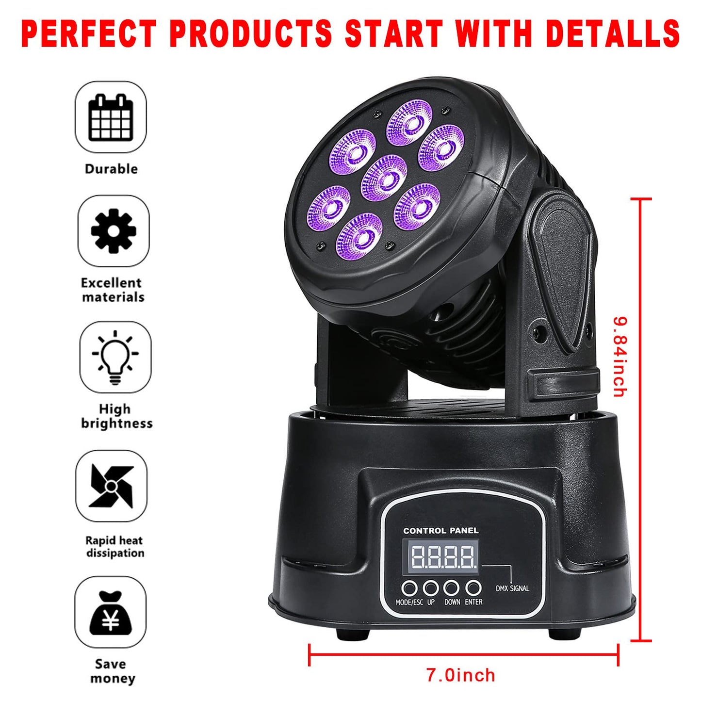 LED Moving Head Bühnenlicht 7 * 12W RGBW 4 in 1 LED Mini Partylicht DMX512 DJ licht, geeignet für show, Disco, Bar, Clubparty...
