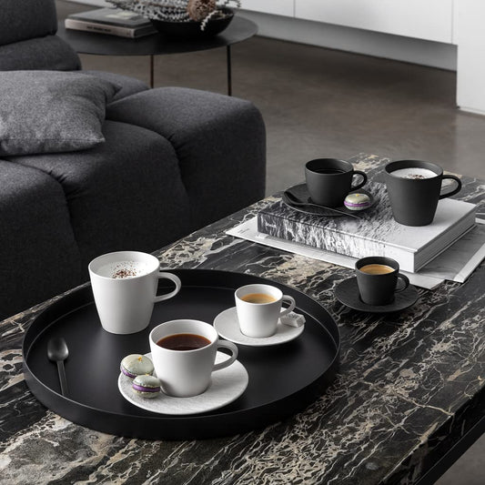 Villeroy und Boch - Manufacture Rock blanc Kaffeeobertasse, moderne Tasse aus Premium Porzellan, spülmaschinengeeignet, weiß