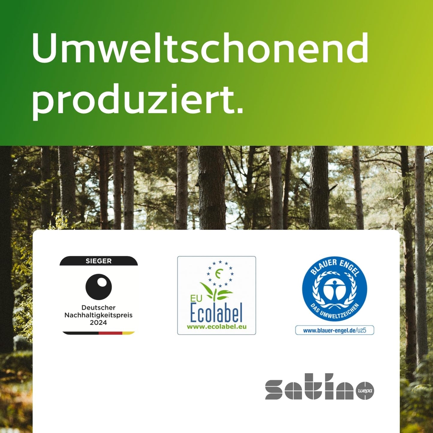 Küchenrolle 3-lagig – 32 Rollen – 64 Blatt pro Rolle - Ø: 10,5 cm/Höhe: 26 cm - saugstark, reißfest & besonders weich dank Zellstoff – Made in Germany - Küchentücher Vorrat – Reserve - Satino