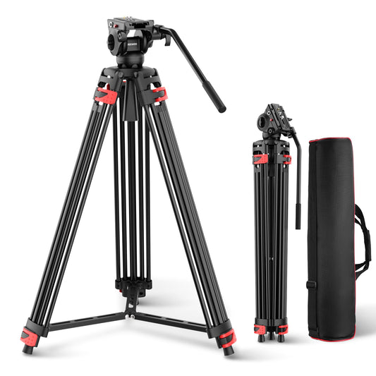 NEEWER Basic 74“ Videostativ mit Fluidkopf [Basisversion], Metall Kamerastativ mit sanfter Reibungsdämpfung, Mittelspinne, Schnellwechselplatte kompatibel mit 501, maximale Belastung 17,6lb, TP37