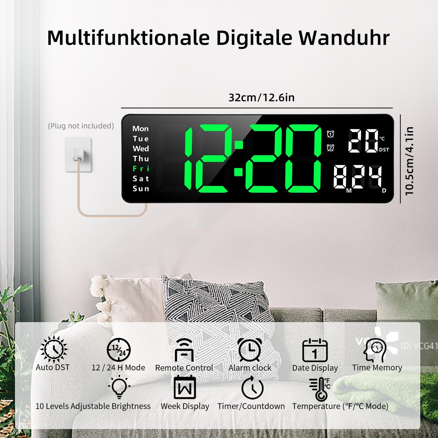 Koolertron Wanduhr Digital, 13" LED Wanduhr Groß Display, Digital Uhr mit Fernbedienung Countdown, Wanduhr Modern Einstellbarer Helligkeit mit Uhrzeit/Datum/Temperatur für Wohnzimmer Küche Büro Gym