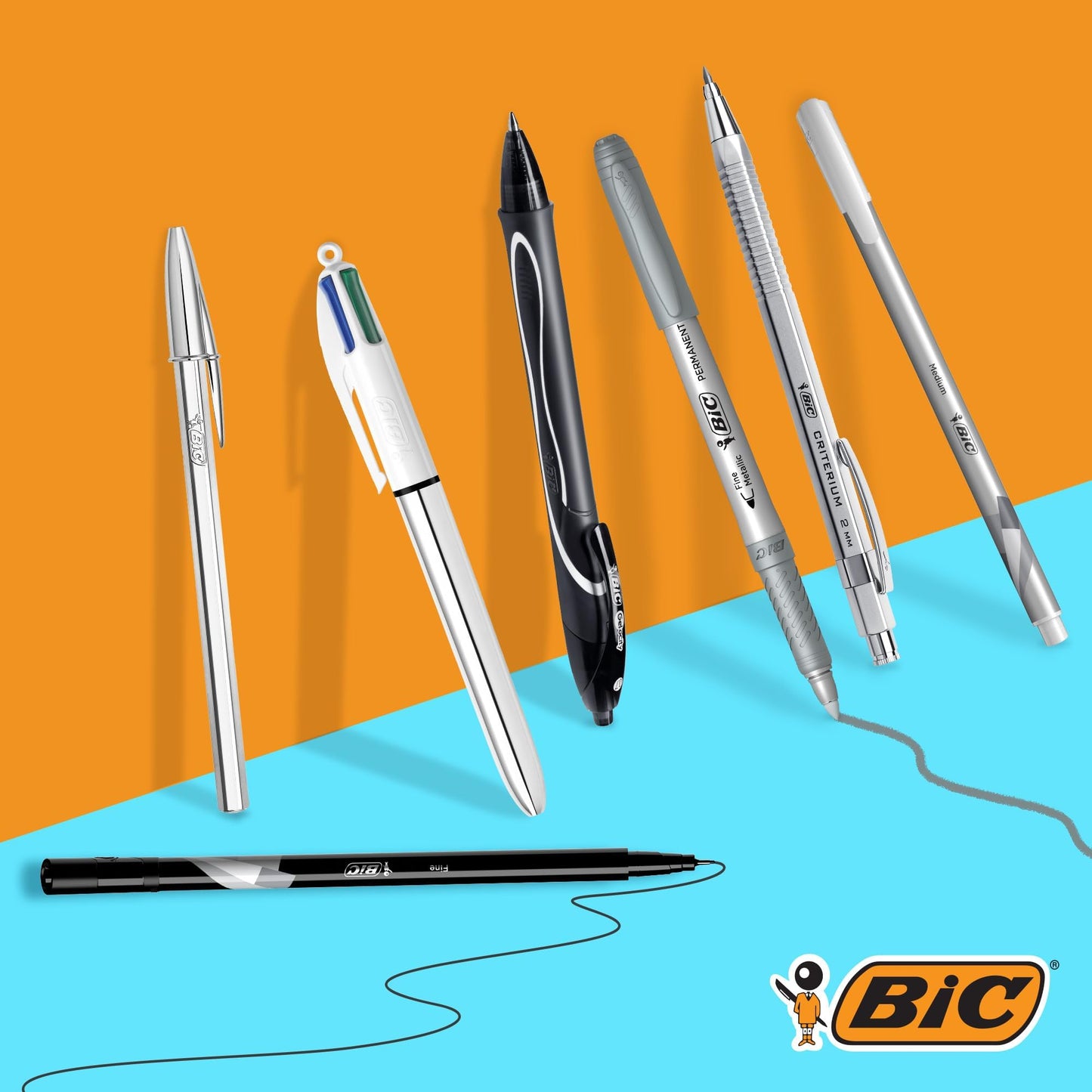 BIC Schreibwaren Set à 8: 2 Kugelschreiber, 1 Notizbuch, 1 Fineliner, 1 Bleistift, 1 Druckbleistift, 1 Marker und 1 Gelroller, Silver Set