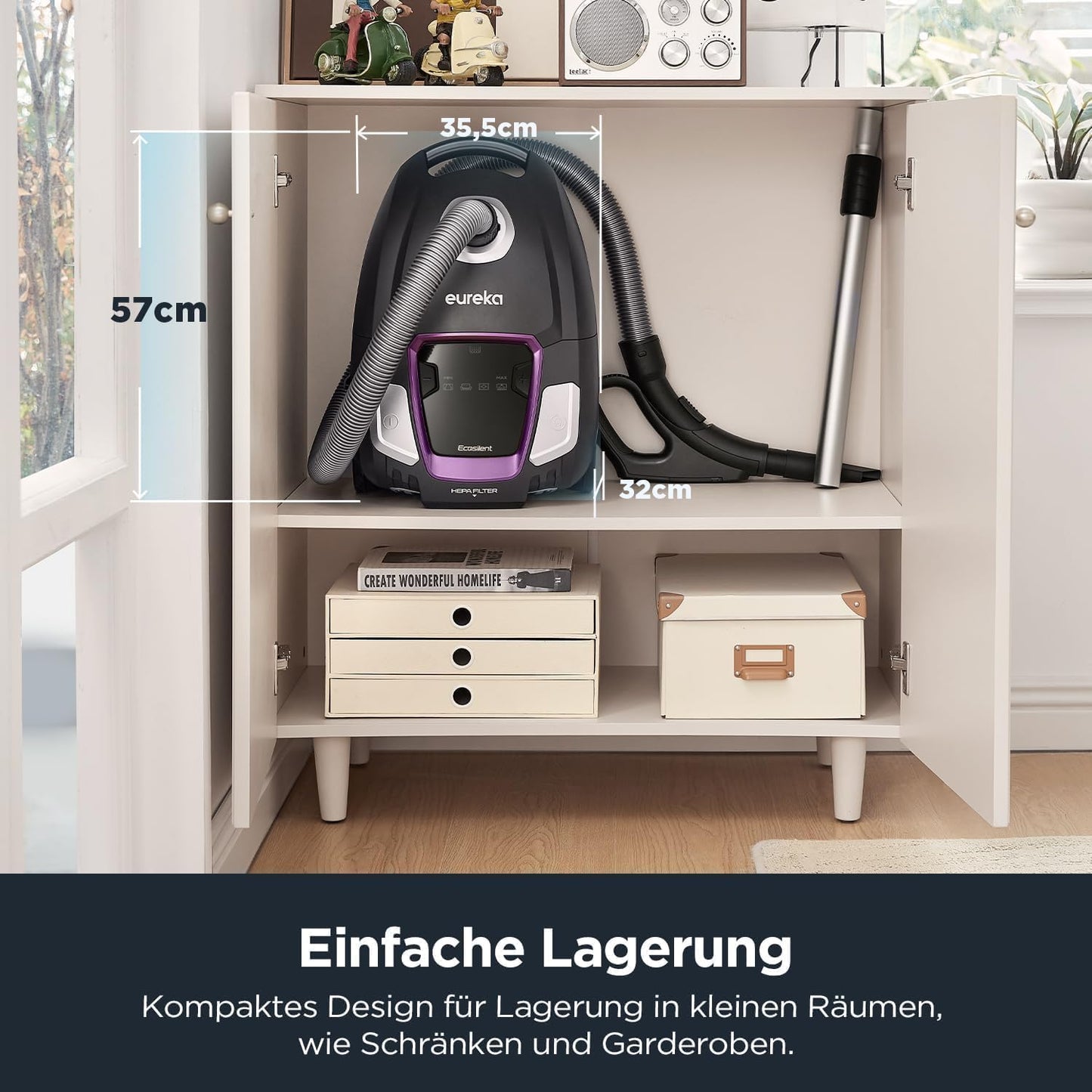 Eureka NEN300 Staubsauger mit Beutel 700W, 62 dB(A) Extreme Silence Bodenstaubsauger, Staubsauger Leistungsstarke mit Hygienefilter und Bodendüse für Hartboden, Parkett, Teppich, Fliesen, 2L