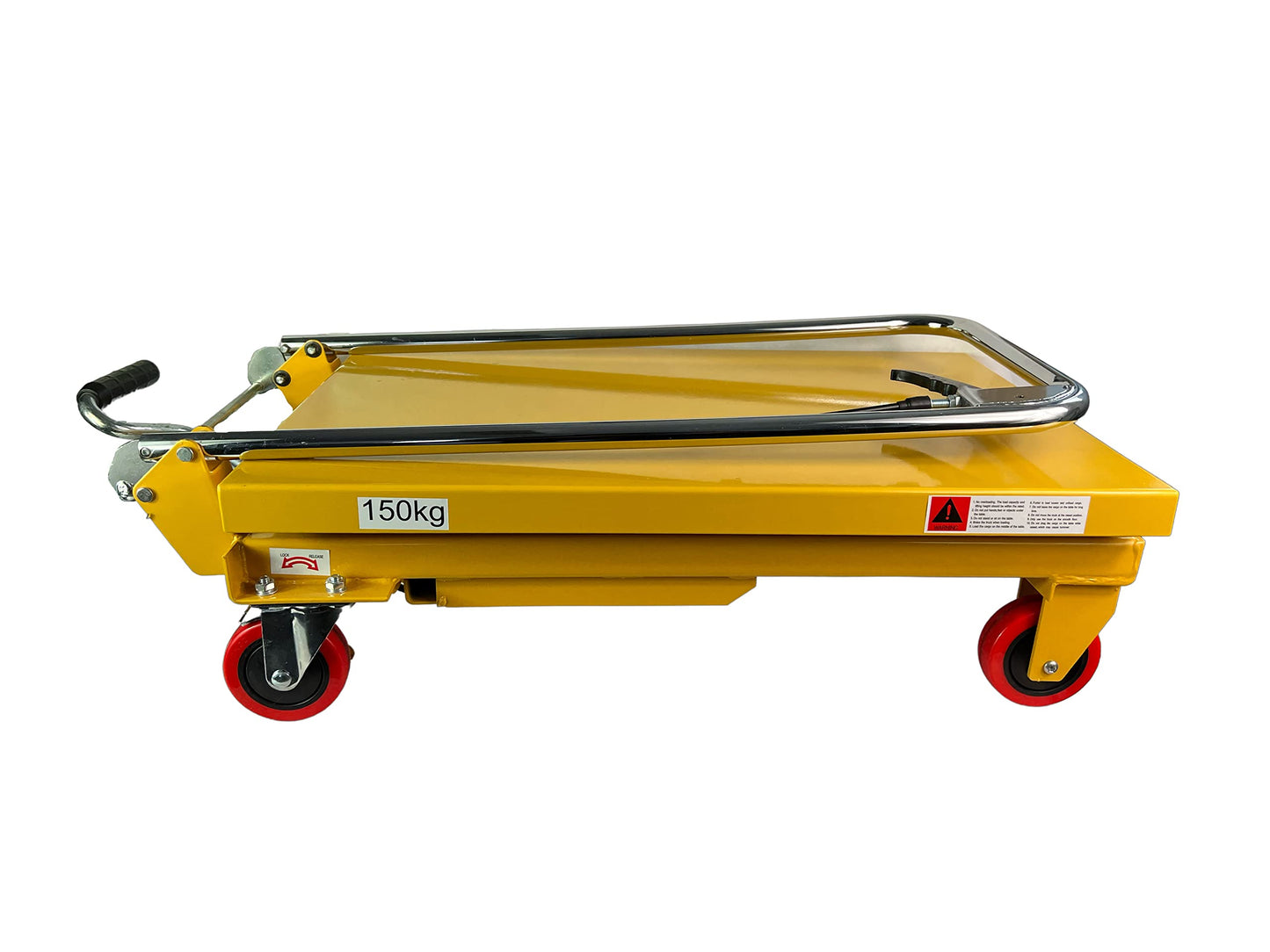 Kraftwelle 150 kg Traglast Hydraulik Scherenhubtisch mobiler Hubwagen Hubtischwagen Plattformwagen Hebebühne mit 4 Polyamid Rollen Gelb